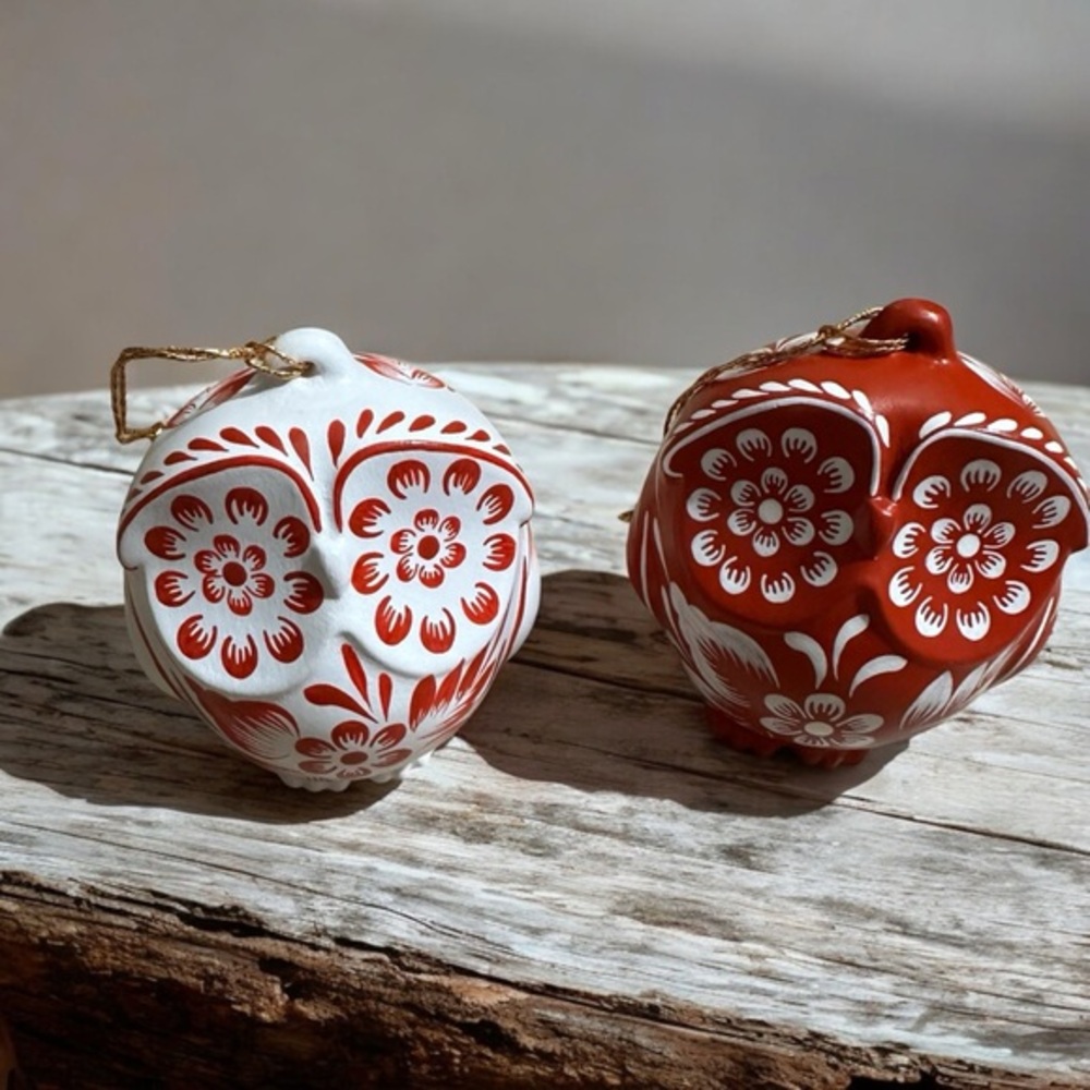 LUX‎ Jolly Owl Ornament Festive Red and White Ornaments Set of 2